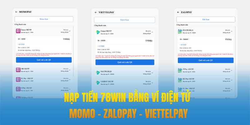 Nạp tiền 78win bằng ví điện tử